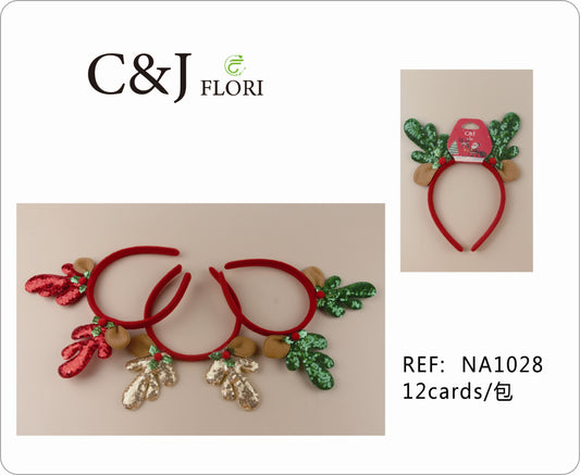 Docena de Diademas Navideñas con Astas y Orejas de Reno de Organza Glitter
