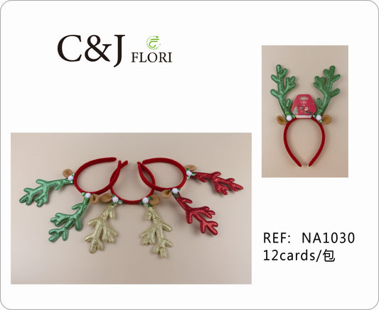 Docena de Diademas Navideñas de Astas de Reno en Tela Glitter en Colores