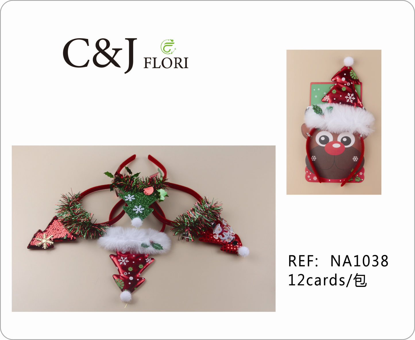 Docena de Diademas de Pinos Navideños en Telas Satinadas Purpurina Lentejuelas