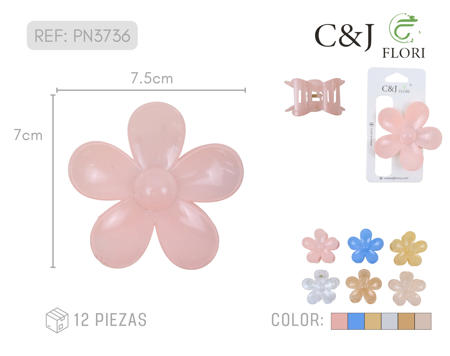 Docena Pinzas para Cabello Diseño de Margarita Varios Colores