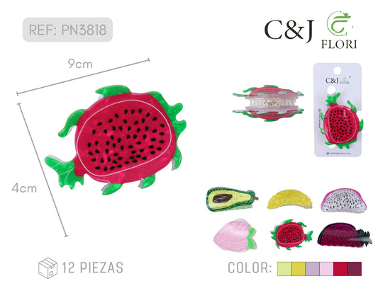 Docena de Pinzas de Acrílico Diseño de Frutales de Colores