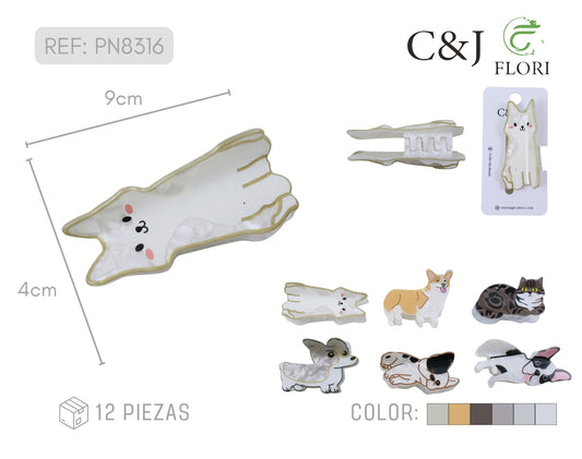 Docena de Pinzas de Acrílico Diseño Caninos Felinos