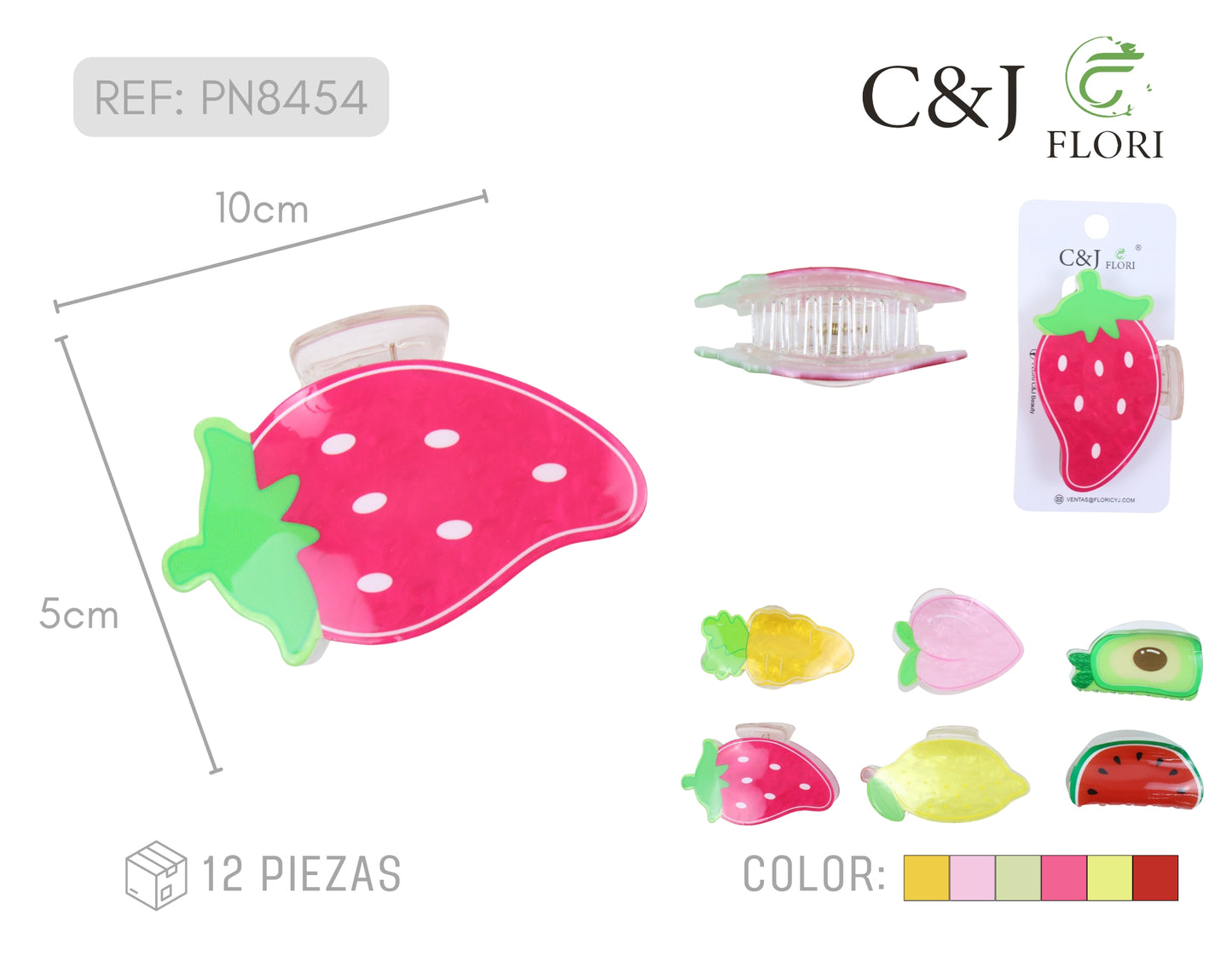 Docena de Pinzas de Acrílico Diseño de Frutas Pasteles