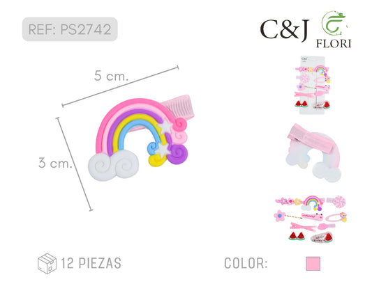 12 Sets de Pasadores de Arcoíris para Niñas